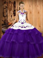 Amazing Purple Lace Up Quinceanera Dress Embroidery and Ruffled Layers Sleeveless Sweep Train