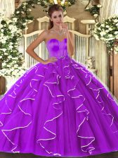  Eggplant Purple Sweetheart Lace Up Beading and Ruffles Sweet 16 Dresses Sleeveless