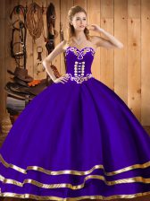  Purple Ball Gowns Embroidery Vestidos de Quinceanera Lace Up Organza Sleeveless Floor Length