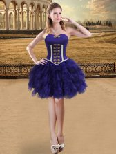  Ball Gowns Evening Dress Purple Sweetheart Organza Sleeveless Mini Length Lace Up