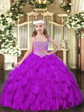  Floor Length Ball Gowns Sleeveless Purple Glitz Pageant Dress Lace Up