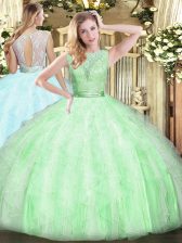  Floor Length Apple Green Quinceanera Gowns Scoop Sleeveless Backless