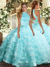 Fine Organza Sleeveless Floor Length Quinceanera Gown and Beading and Ruffled Layers