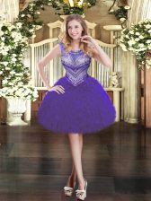  Scoop Sleeveless Zipper Prom Dress Purple Organza