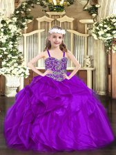 Hot Selling Beading and Ruffles Pageant Dresses Purple Lace Up Sleeveless Floor Length
