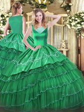 Deluxe Turquoise Sweet 16 Dress Sweet 16 and Quinceanera with Beading and Embroidery and Ruffled Layers Scoop Sleeveless Side Zipper