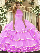  Organza Halter Top Sleeveless Backless Beading and Ruffled Layers Sweet 16 Quinceanera Dress in Lilac