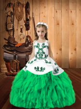  Embroidery and Ruffles Girls Pageant Dresses Turquoise Lace Up Sleeveless Floor Length