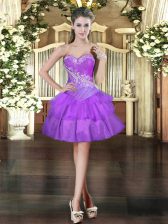 Fashionable Purple Ball Gowns Beading and Ruffled Layers Prom Evening Gown Lace Up Organza Sleeveless Mini Length