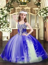  Blue Ball Gowns Tulle Straps Sleeveless Appliques Floor Length Lace Up Pageant Gowns