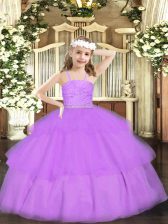  Floor Length Zipper Girls Pageant Dresses Lavender for Party and Quinceanera with Beading and Lace