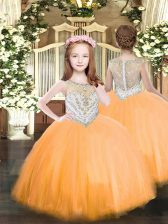  Floor Length Zipper Pageant Dress Wholesale Orange for Party and Quinceanera with Beading