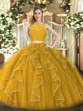 Cute Organza Sleeveless Floor Length Quinceanera Gown and Lace and Ruffles