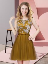 Stunning Brown Scoop Side Zipper Lace Court Dresses for Sweet 16 Sleeveless