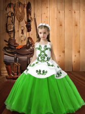Amazing Lace Up Straps Embroidery Little Girl Pageant Dress Organza Sleeveless