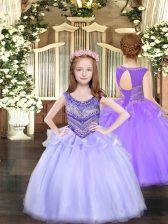 Custom Made Lavender Ball Gowns Beading Little Girls Pageant Dress Lace Up Organza Sleeveless Floor Length
