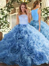 Extravagant Baby Blue Ball Gowns Beading and Ruffles Quinceanera Dress Zipper Fabric With Rolling Flowers Sleeveless Floor Length