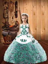  Fabric With Rolling Flowers Straps Sleeveless Lace Up Embroidery Little Girl Pageant Gowns in Multi-color