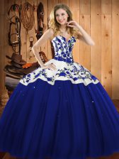  Blue Lace Up Sweetheart Embroidery Vestidos de Quinceanera Satin and Tulle Sleeveless