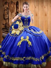 Inexpensive Royal Blue Sleeveless Beading and Embroidery Floor Length 15 Quinceanera Dress