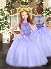 Luxurious Lavender Sleeveless Organza Zipper Little Girls Pageant Dress Wholesale for Party and Quinceanera