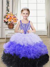 Low Price Sleeveless Beading and Ruffles Lace Up Pageant Gowns For Girls