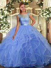Best Scoop Sleeveless Tulle Quinceanera Dress Beading and Ruffles Backless