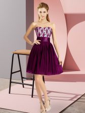 Cute Mini Length Dark Purple Prom Dresses Chiffon Sleeveless Lace