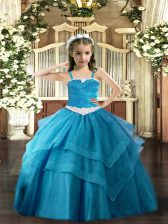  Baby Blue Ball Gowns Appliques and Ruffled Layers Little Girls Pageant Dress Wholesale Lace Up Tulle Sleeveless Floor Length