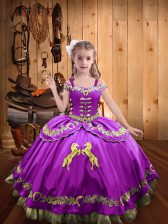 Beautiful Beading and Embroidery Pageant Dress Toddler Lilac Lace Up Sleeveless Floor Length