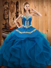 Dramatic Sleeveless Lace Up Floor Length Embroidery and Ruffles Quinceanera Gown