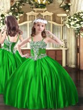  Green Ball Gowns Straps Sleeveless Satin Floor Length Lace Up Appliques Child Pageant Dress