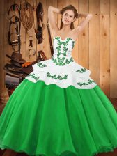 Unique Green Satin and Organza Lace Up Vestidos de Quinceanera Sleeveless Floor Length Embroidery