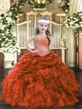  Floor Length Ball Gowns Sleeveless Rust Red Little Girl Pageant Dress Lace Up