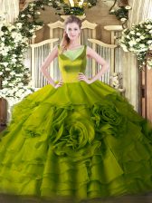 Decent Scoop Sleeveless Organza Quinceanera Gowns Beading and Ruffled Layers Side Zipper