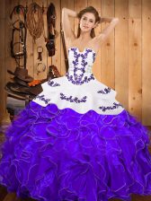  White And Purple Strapless Neckline Embroidery and Ruffles 15 Quinceanera Dress Sleeveless Lace Up