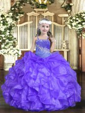 On Sale Lavender Sleeveless Beading and Ruffles Floor Length Pageant Dress for Teens