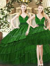 Noble Dark Green Straps Lace Up Beading and Ruffled Layers Vestidos de Quinceanera Sleeveless