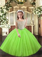  Beading and Ruffles Winning Pageant Gowns Yellow Green Lace Up Sleeveless Floor Length