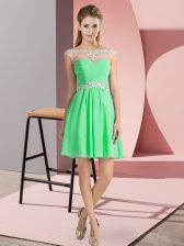 Superior Apple Green Empire Scoop Cap Sleeves Chiffon Mini Length Lace Up Beading Prom Gown