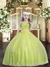 Modern Tulle Sleeveless Floor Length High School Pageant Dress and Appliques and Sequins