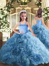  Floor Length Ball Gowns Sleeveless Baby Blue Pageant Dress for Teens Lace Up