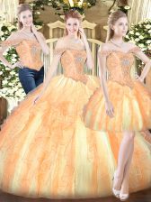  Ball Gowns Quinceanera Gowns Gold Off The Shoulder Organza Sleeveless Floor Length Lace Up