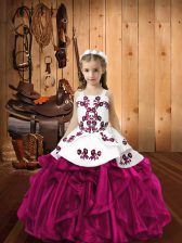 Dramatic Straps Sleeveless Lace Up Little Girl Pageant Gowns Fuchsia Organza