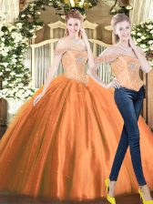  Floor Length Two Pieces Sleeveless Orange Red Quinceanera Gown Lace Up