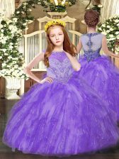  Sleeveless Floor Length Beading and Ruffles Zipper Little Girls Pageant Dress Wholesale with Lavender