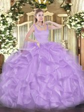  Beading and Ruffles Quince Ball Gowns Lavender Zipper Sleeveless Floor Length