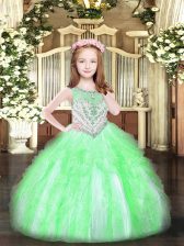  Apple Green Zipper Little Girls Pageant Dress Beading and Ruffles Sleeveless Floor Length