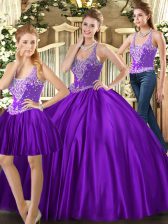 Captivating Floor Length Purple Sweet 16 Dress Straps Sleeveless Lace Up