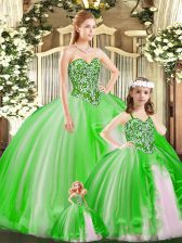  Green Sweetheart Lace Up Beading Sweet 16 Dresses Sleeveless